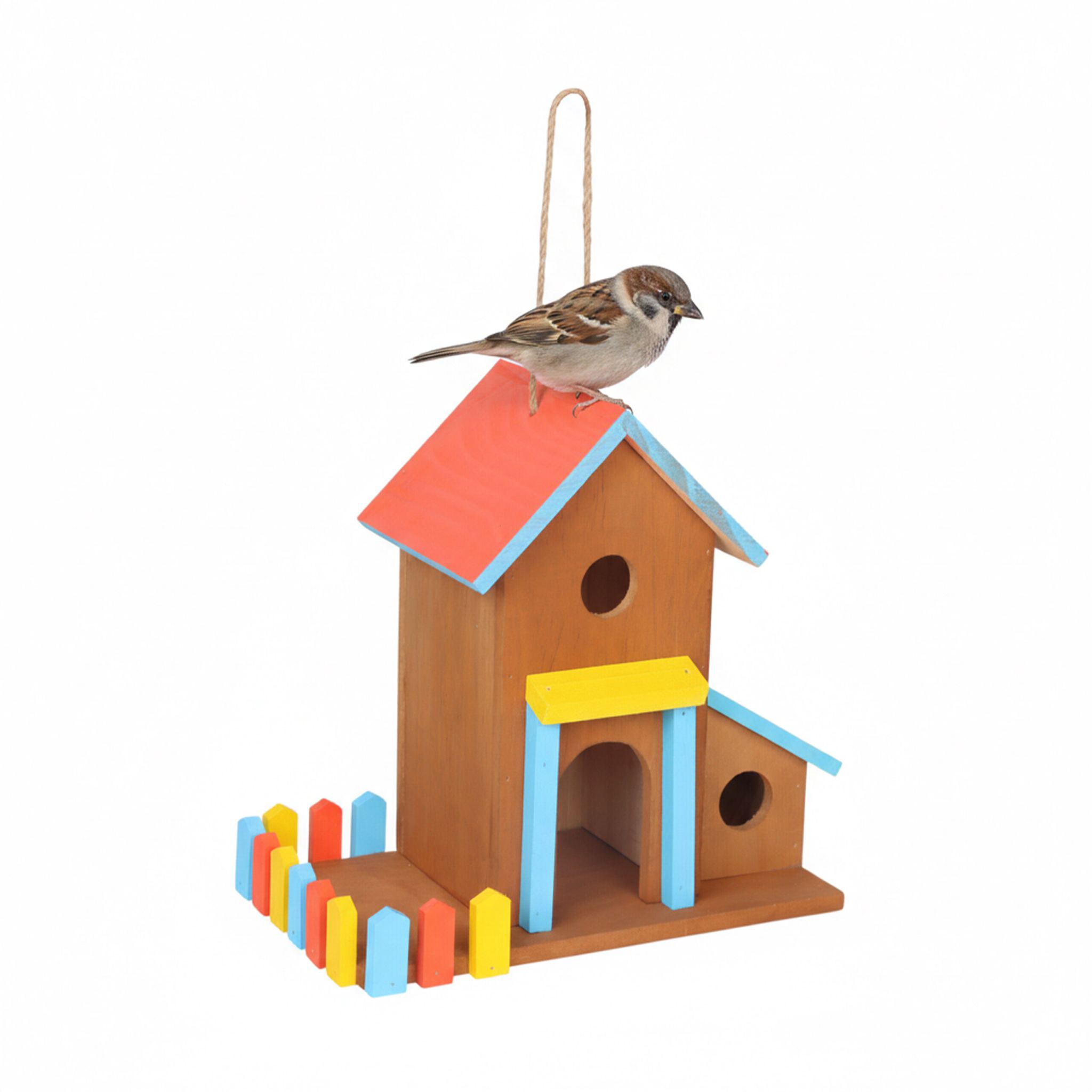 Buntes Vogelhaus zum Aufhängen Gelb-Hellbraun-Rot