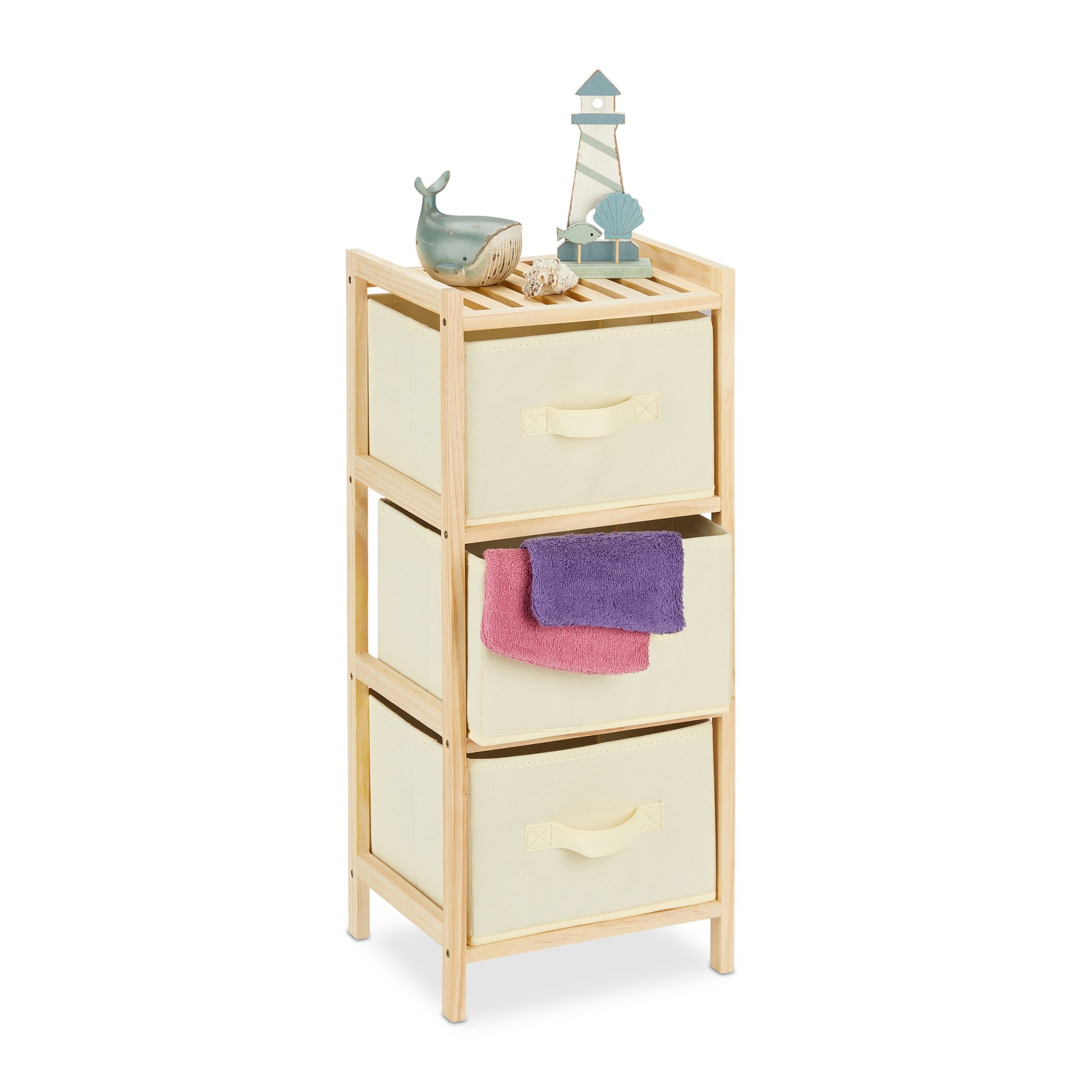 Badregal mit 3 Körben Beige-Hellbraun