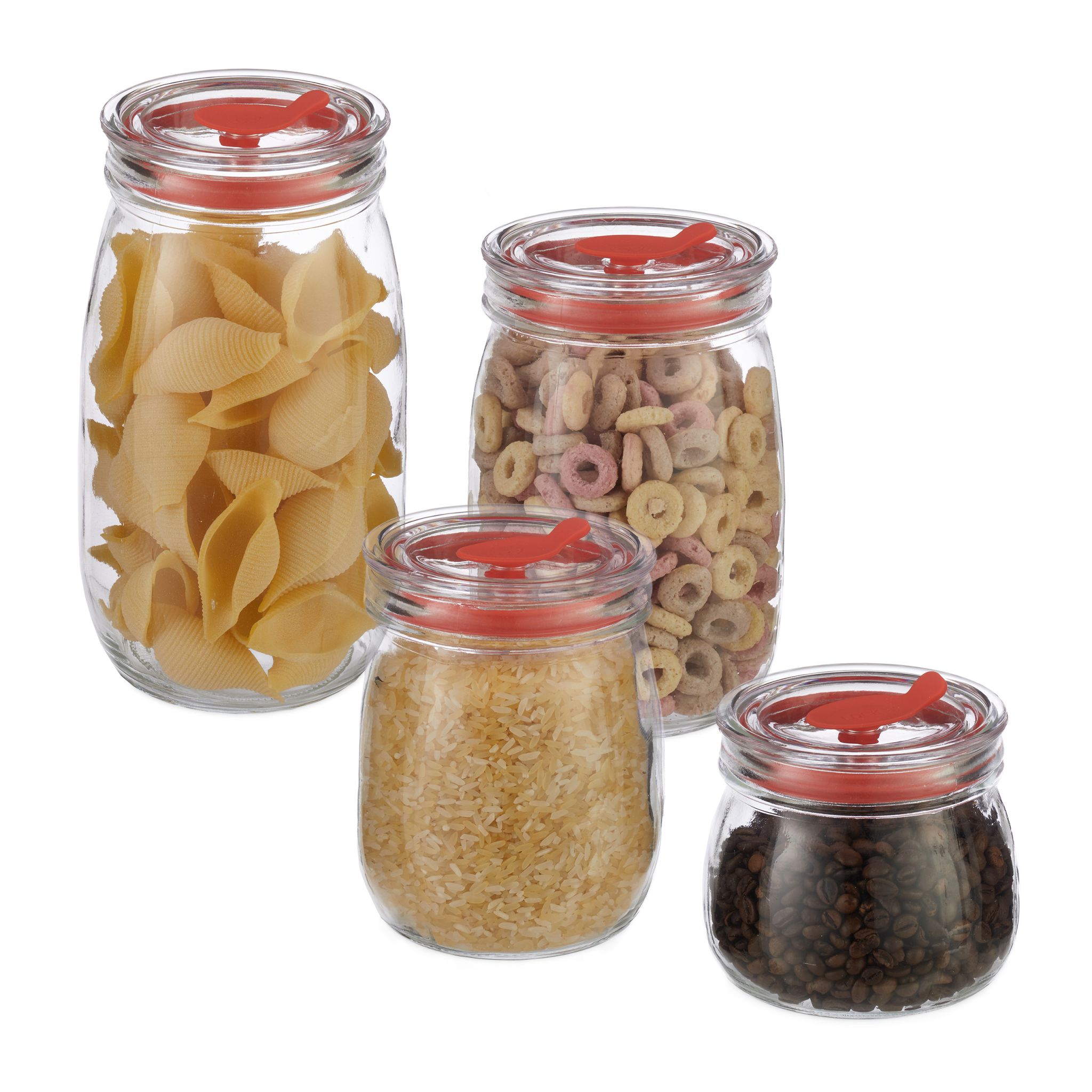 Vorratsgläser 4er-Set mit Deckel Rot-Transparent