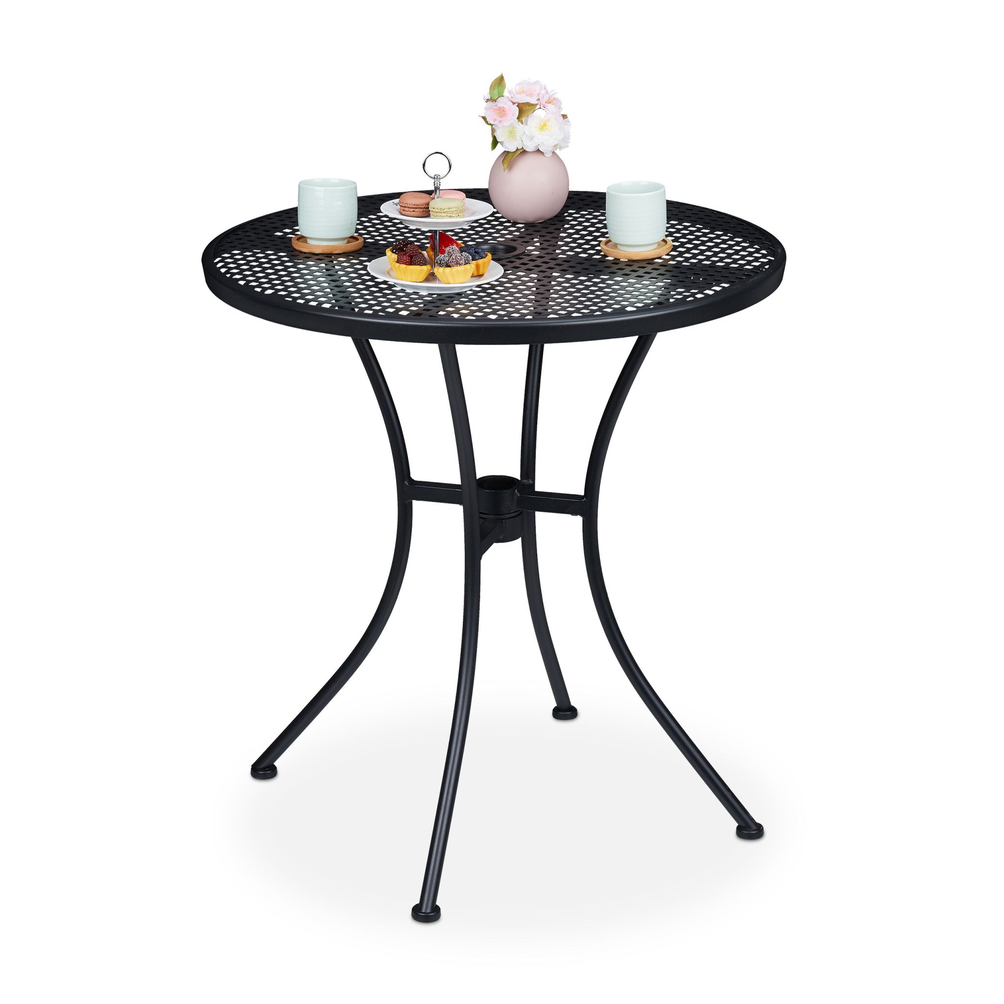 Gartentisch mit Schirmloch schwarz Schwarz