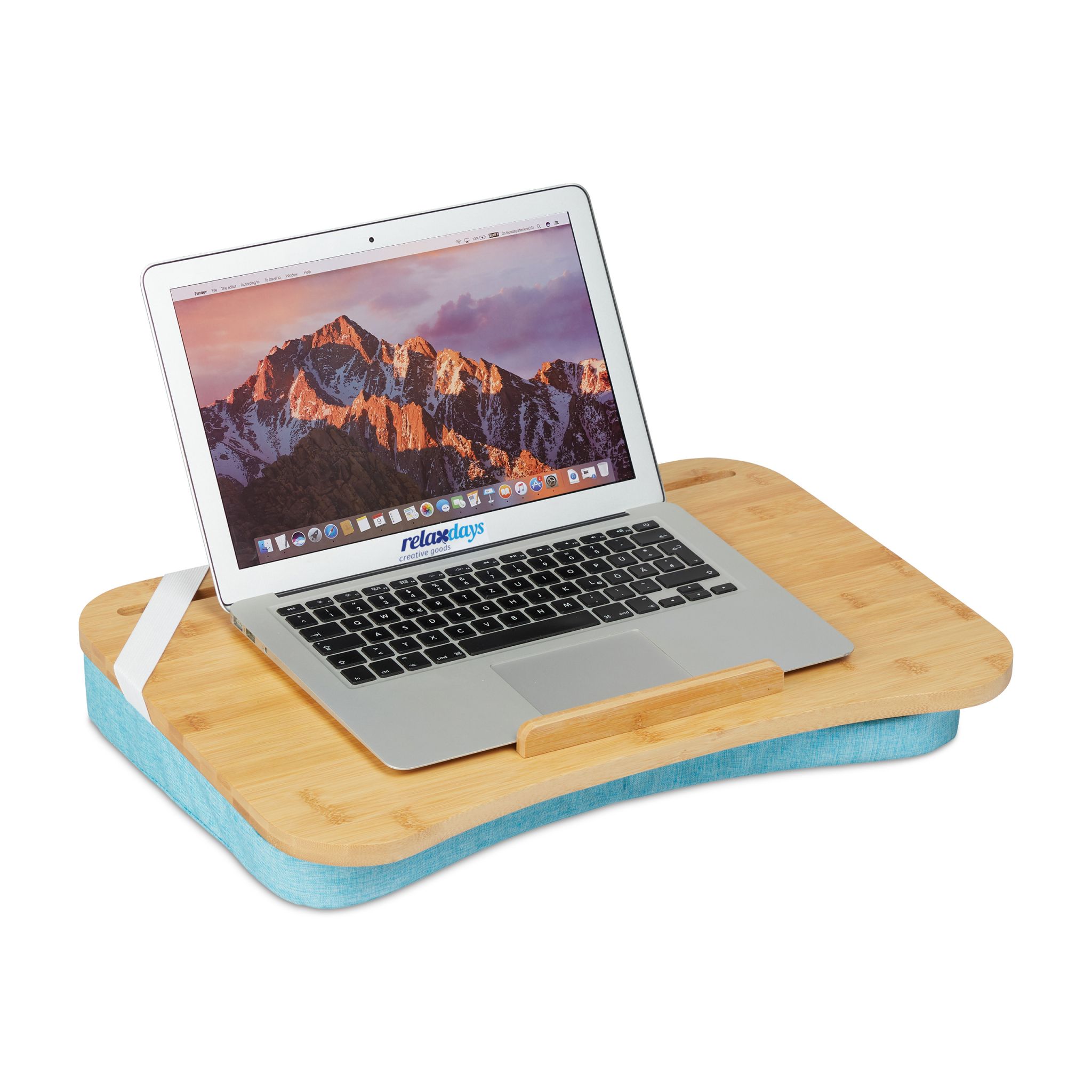 Laptopkissen mit Bambusablage Blau-Hellbraun