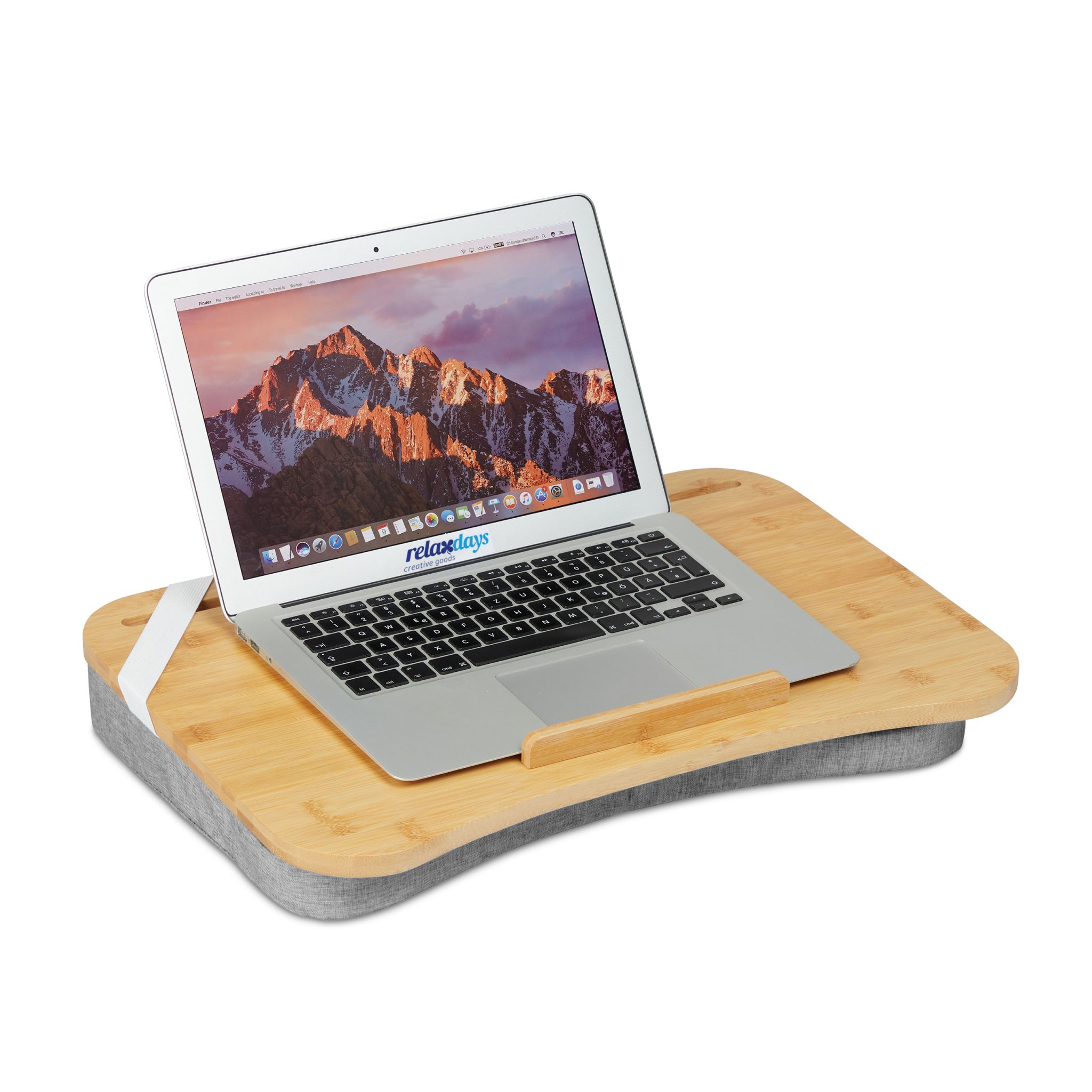 Laptopkissen mit Bambusablage Hellbraun-Grau