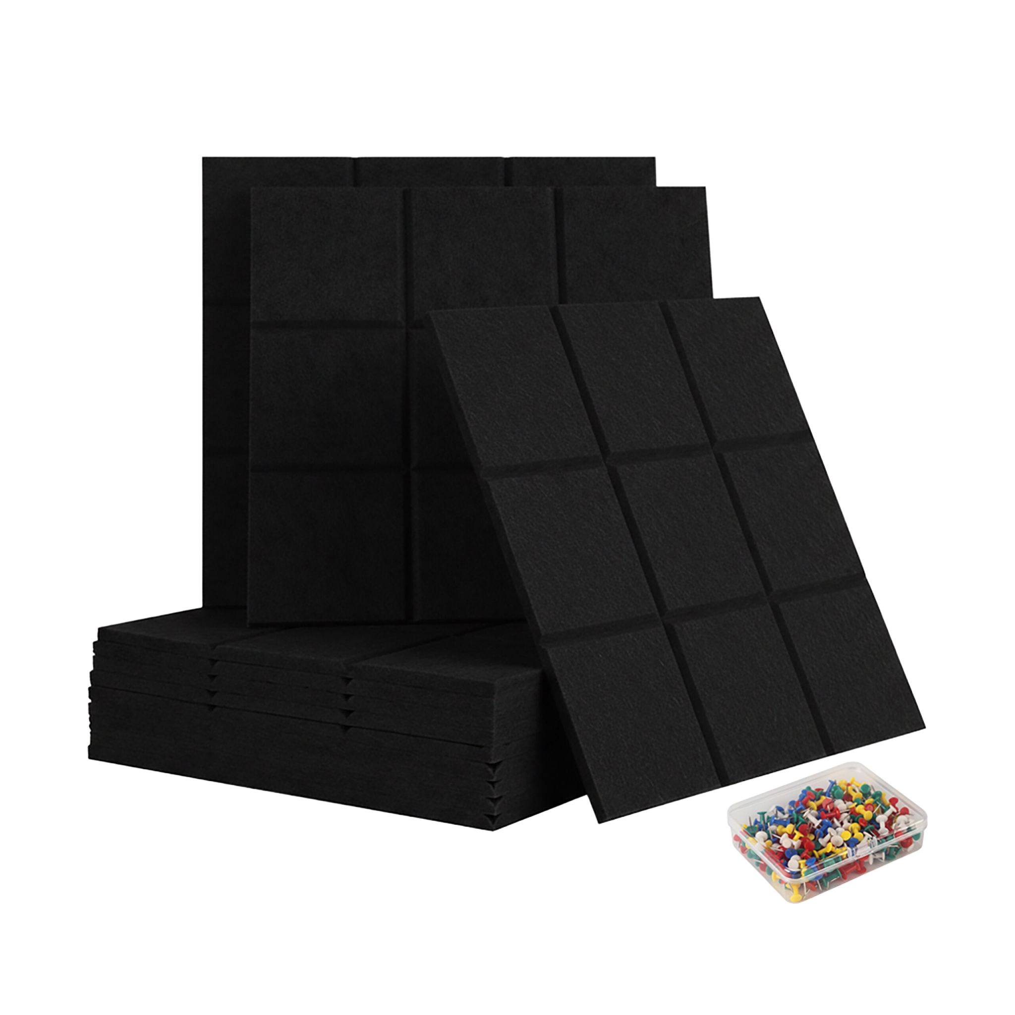 Filzpinnwandquadrate selbstklebend 12er-Set Schwarz
