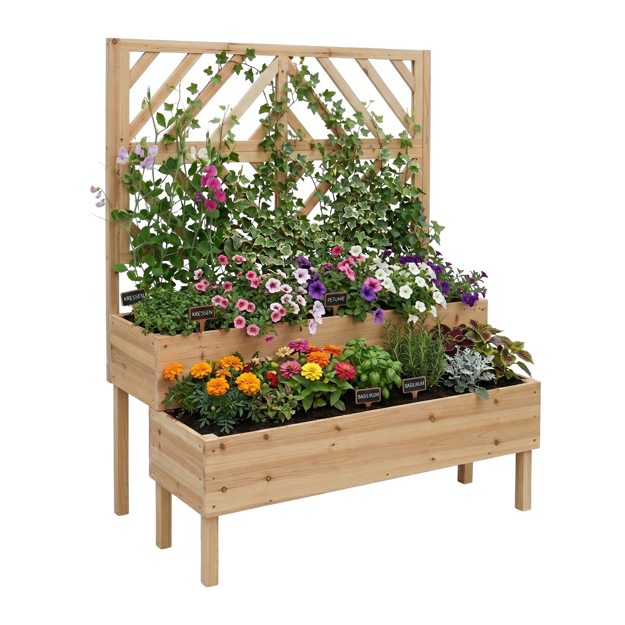 Blumenkasten mit Spalier Holz Hellbraun