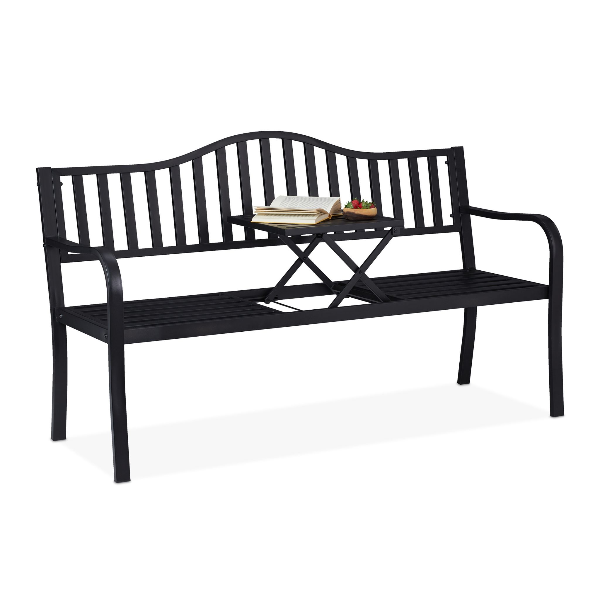 Gartenbank mit Klapptisch Schwarz