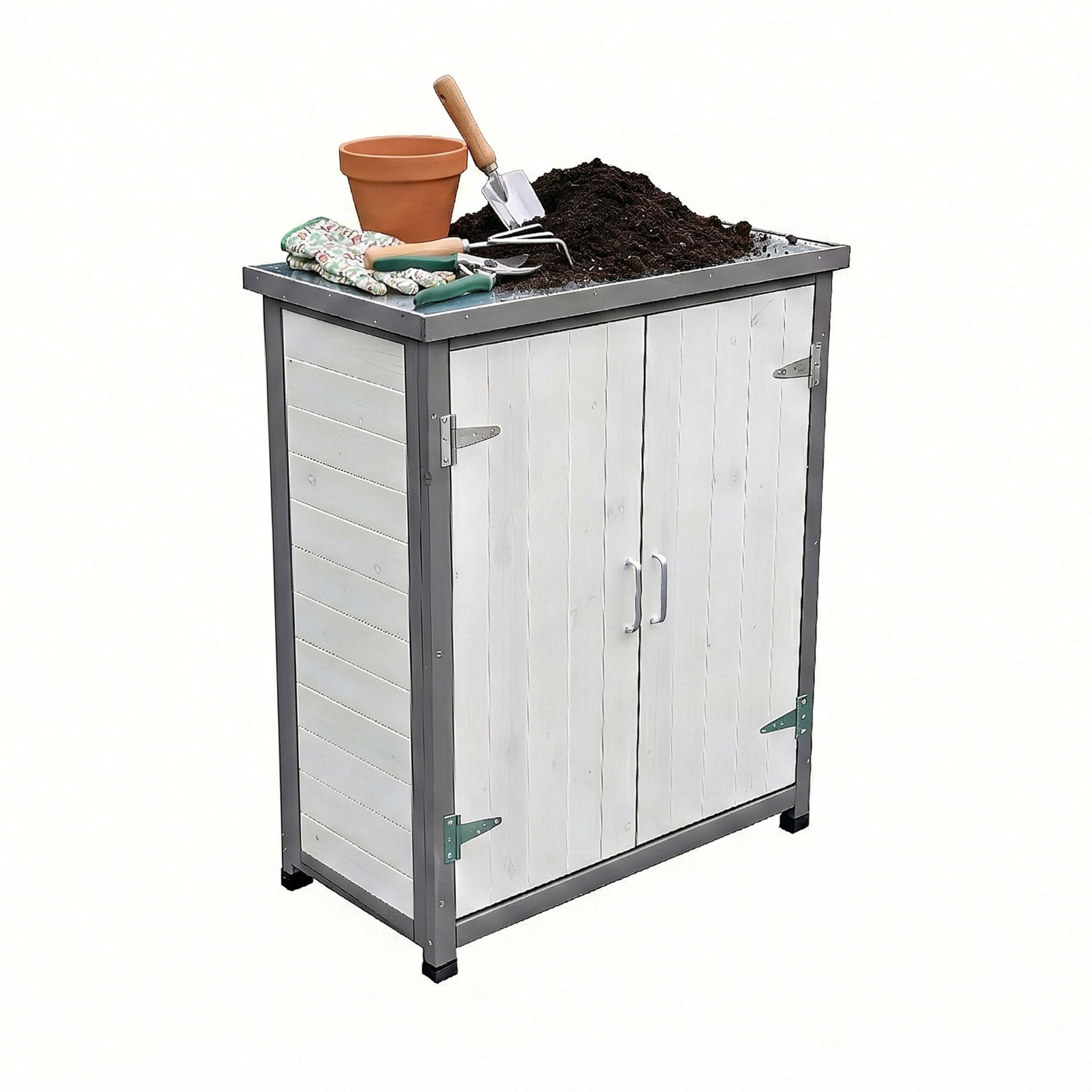 Pflanztisch mit Unterschrank Weiss-Silber-Grau