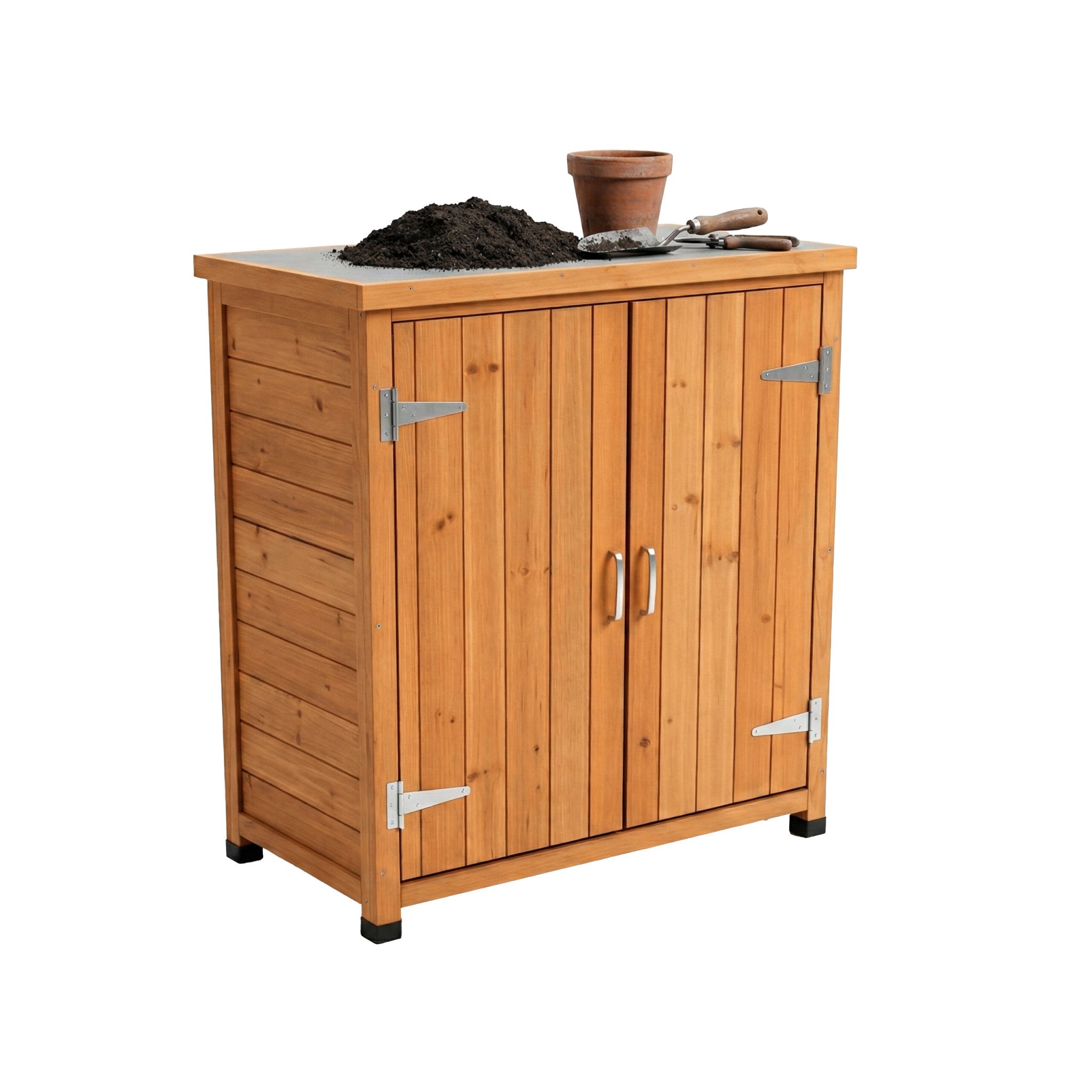 Pflanztisch mit Unterschrank Orange-Schwarz-Silber