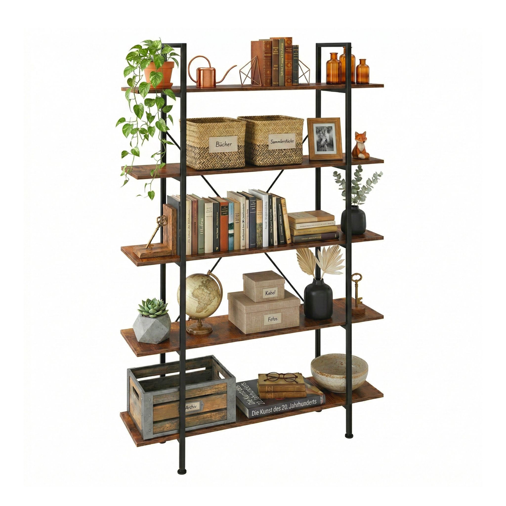 Bücherregal Industrial mit 5 Ebenen Braun-Schwarz