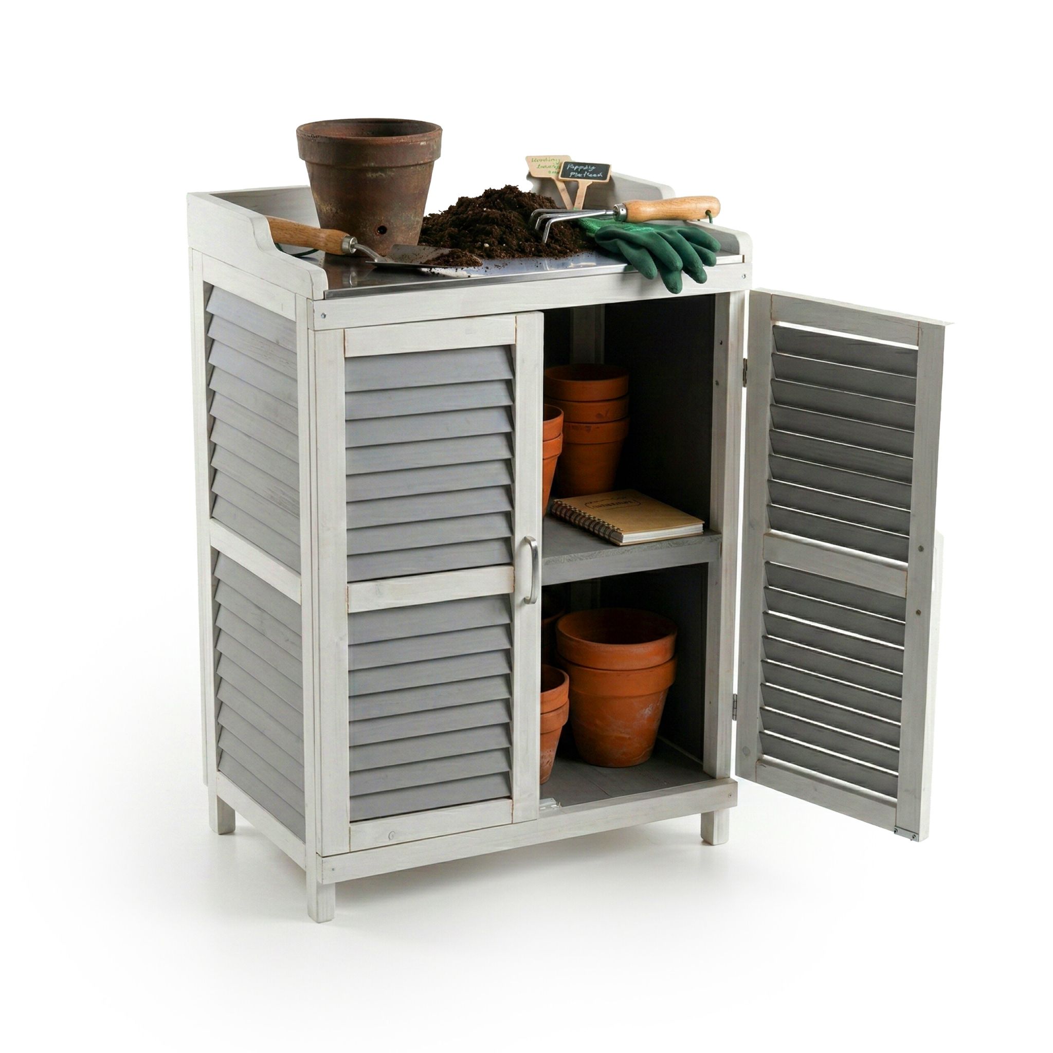 Pflanztisch mit Unterschrank Weiss-Grau