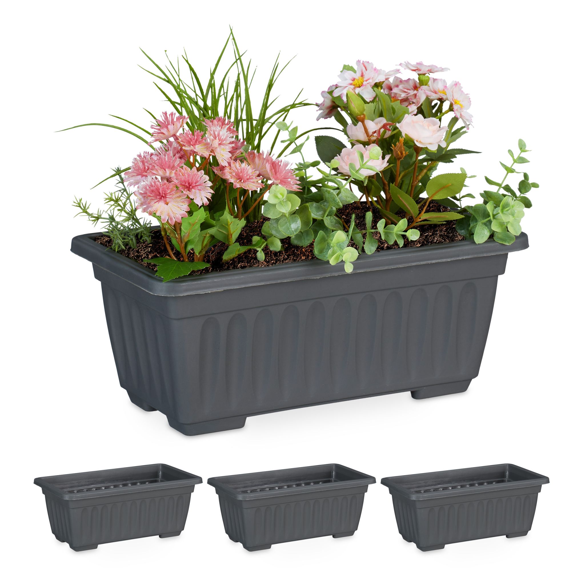 Blumenkasten 4er-Set schmal Anthrazit
