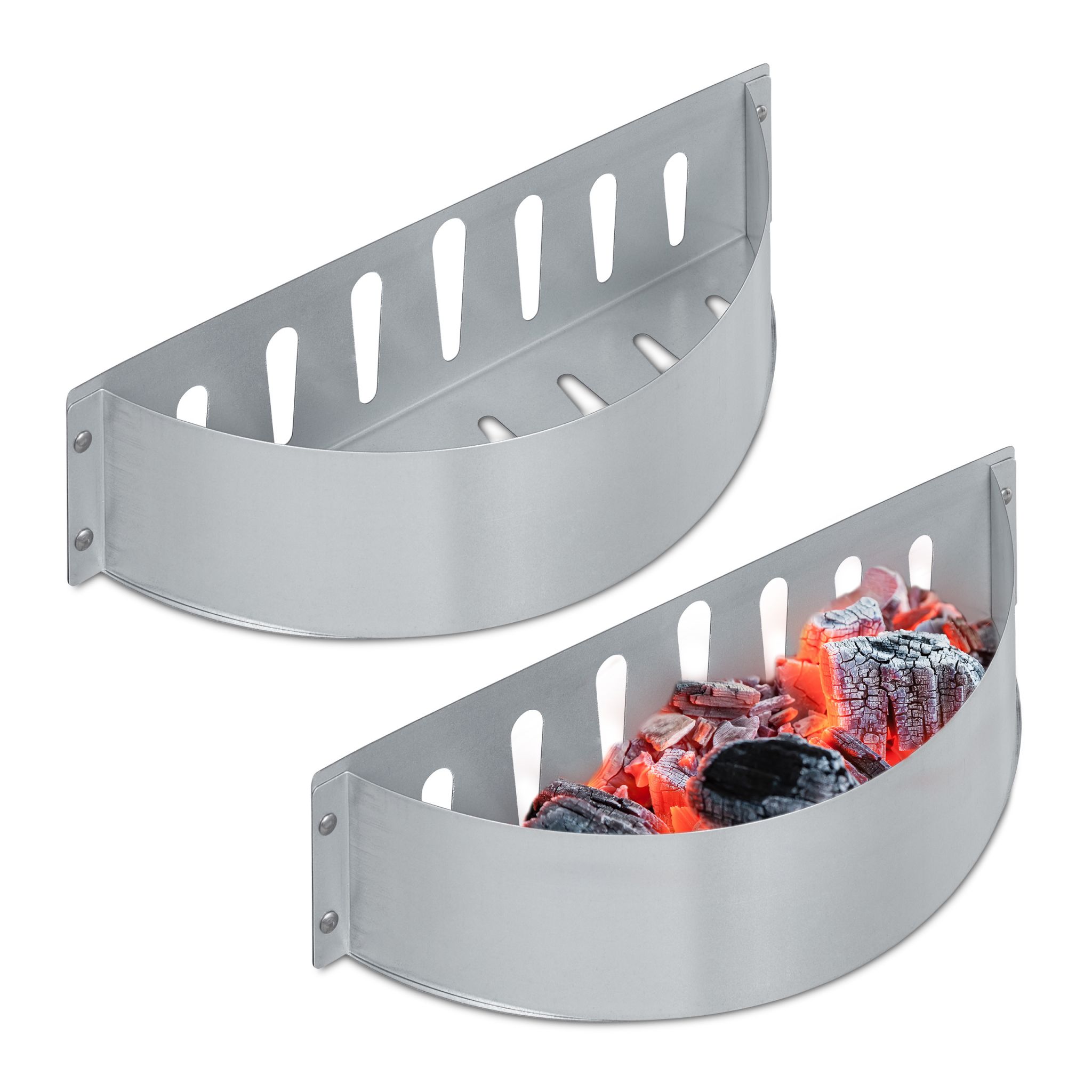Kohlekorb Stahl 2er-Set Silber