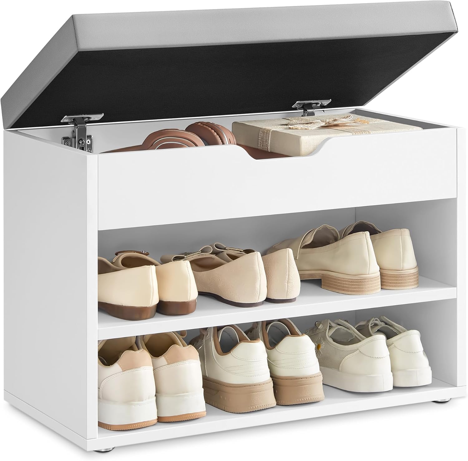 Schuhbank mit Kissen, wolkenweiss