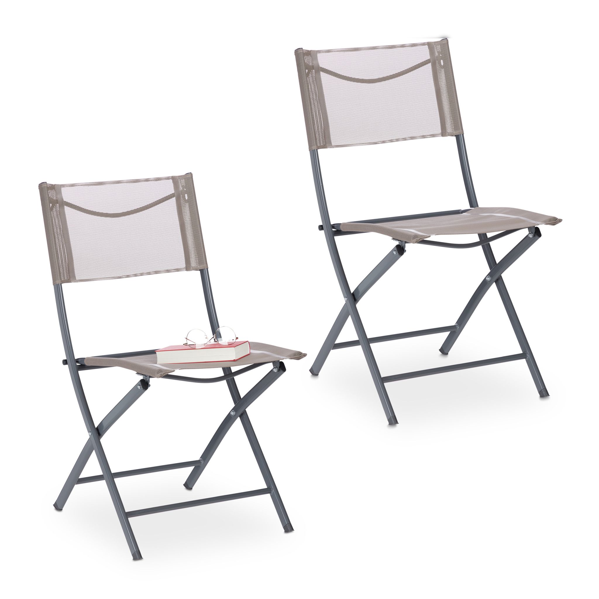 Gartenstuhl klappbar 2er-Set Creme-Silber
