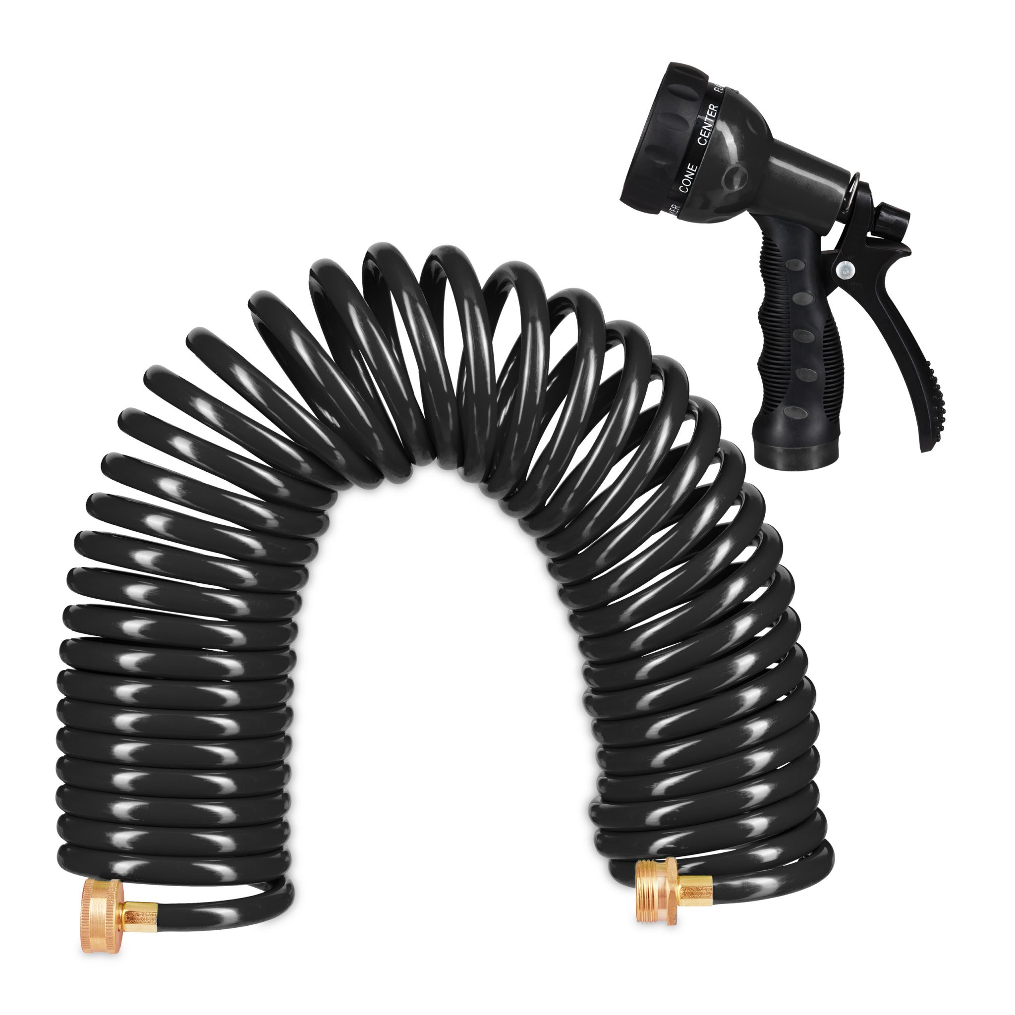 Wasser Spiralschlauch mit Brause 10 m Schwarz