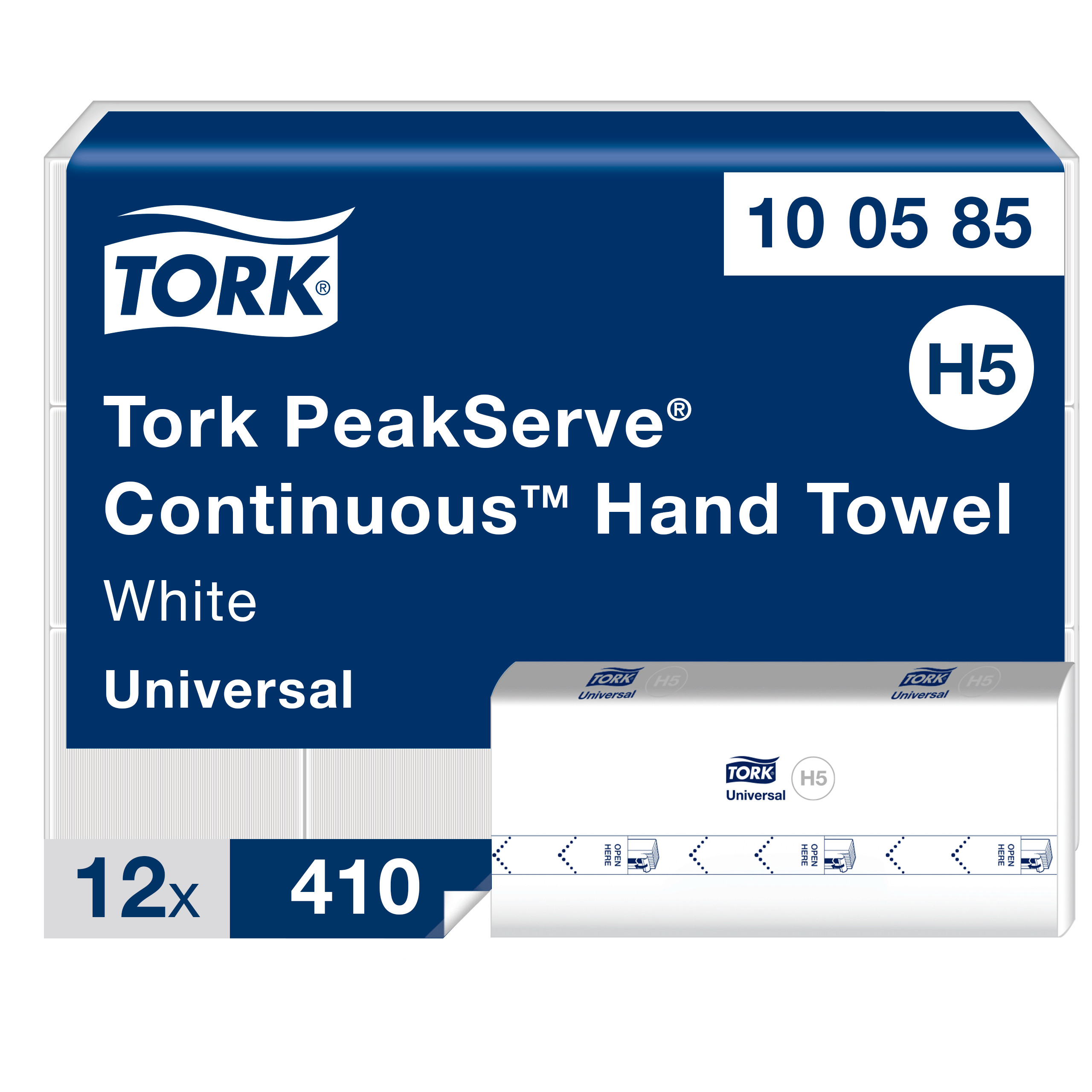 Tork H5 PeakServe Håndark 1 lag Hvid 12 pk x 410 stk/krt.
