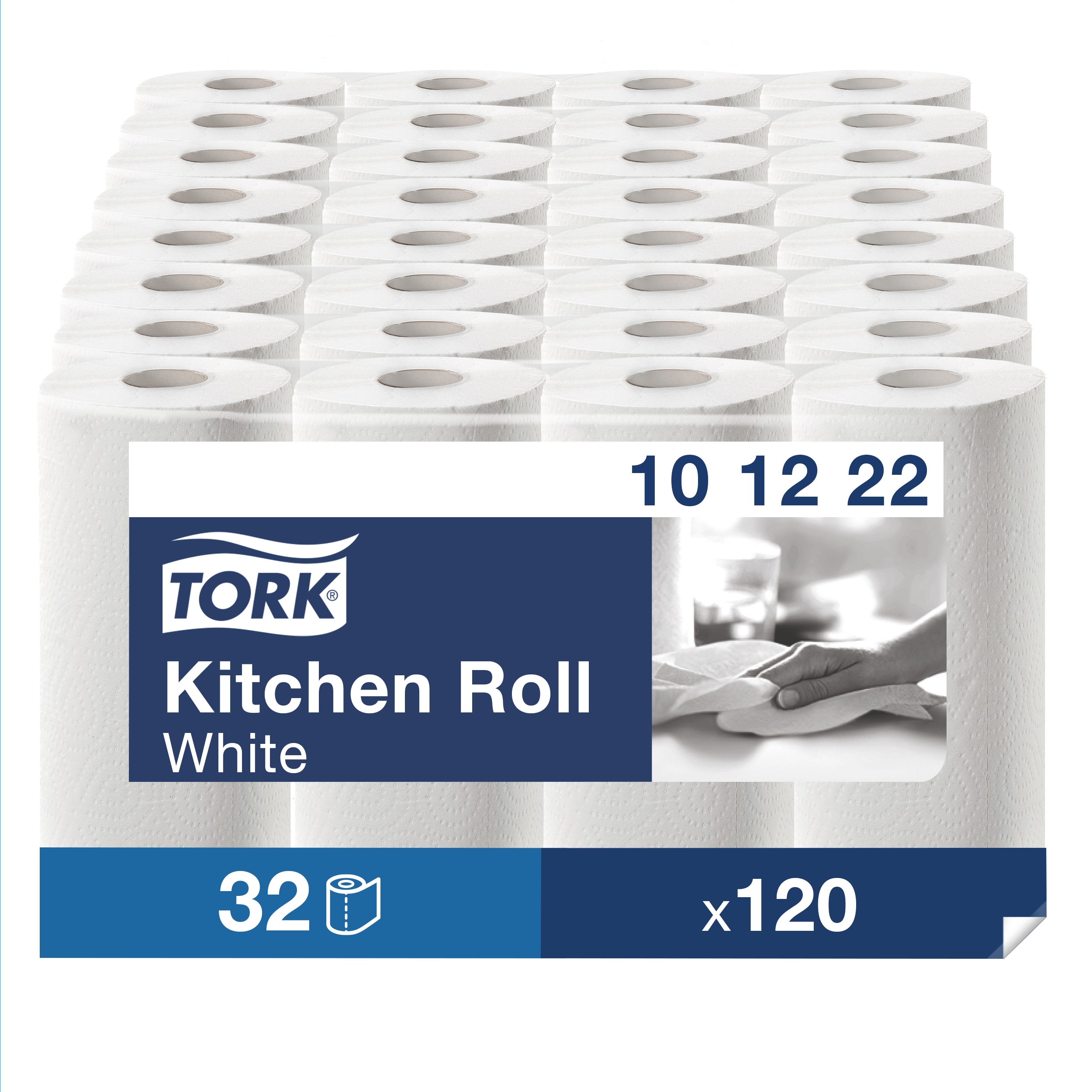 Tork Køkkenrulle Plus 2-lag 16.8 m Hvid Ark - 8 pk x 4 rl/krt