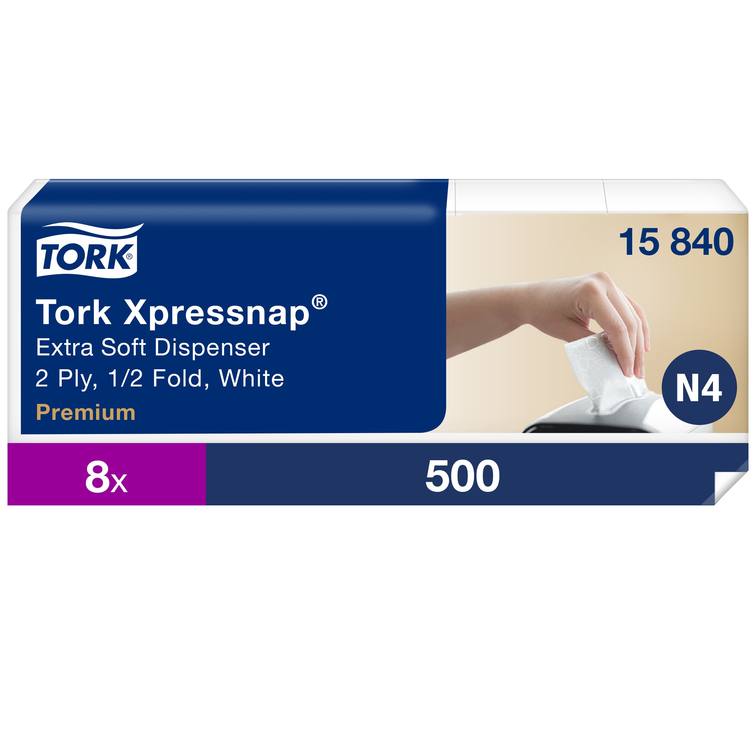 Tork N4 Xpressnap Serviet 2 lag, Hvid - 8 pk x 5 x 100 stk/krt