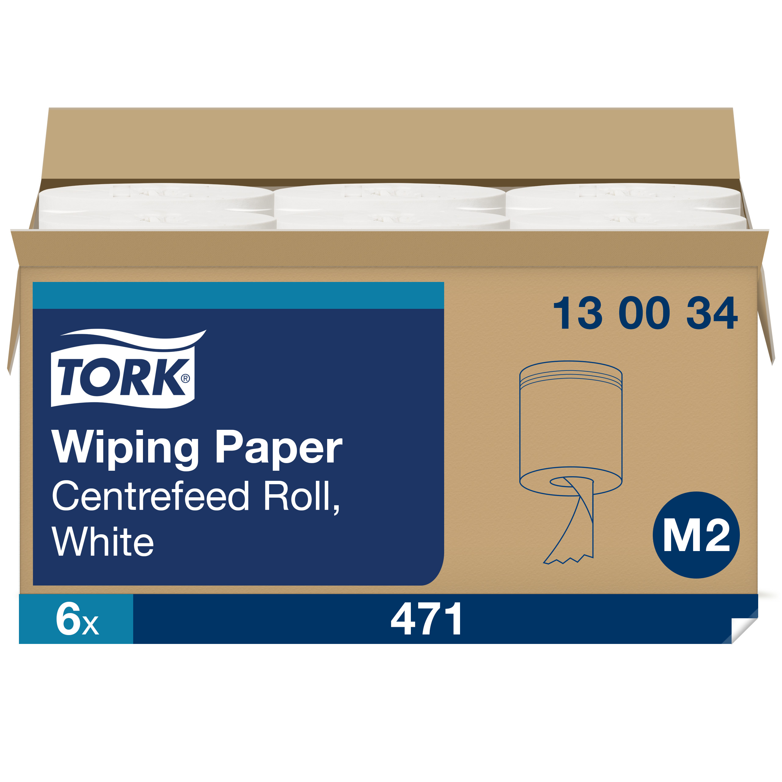 Tork M2 Aftørringspapir Standard 1 lag, Hvid - 6 rl/krt.