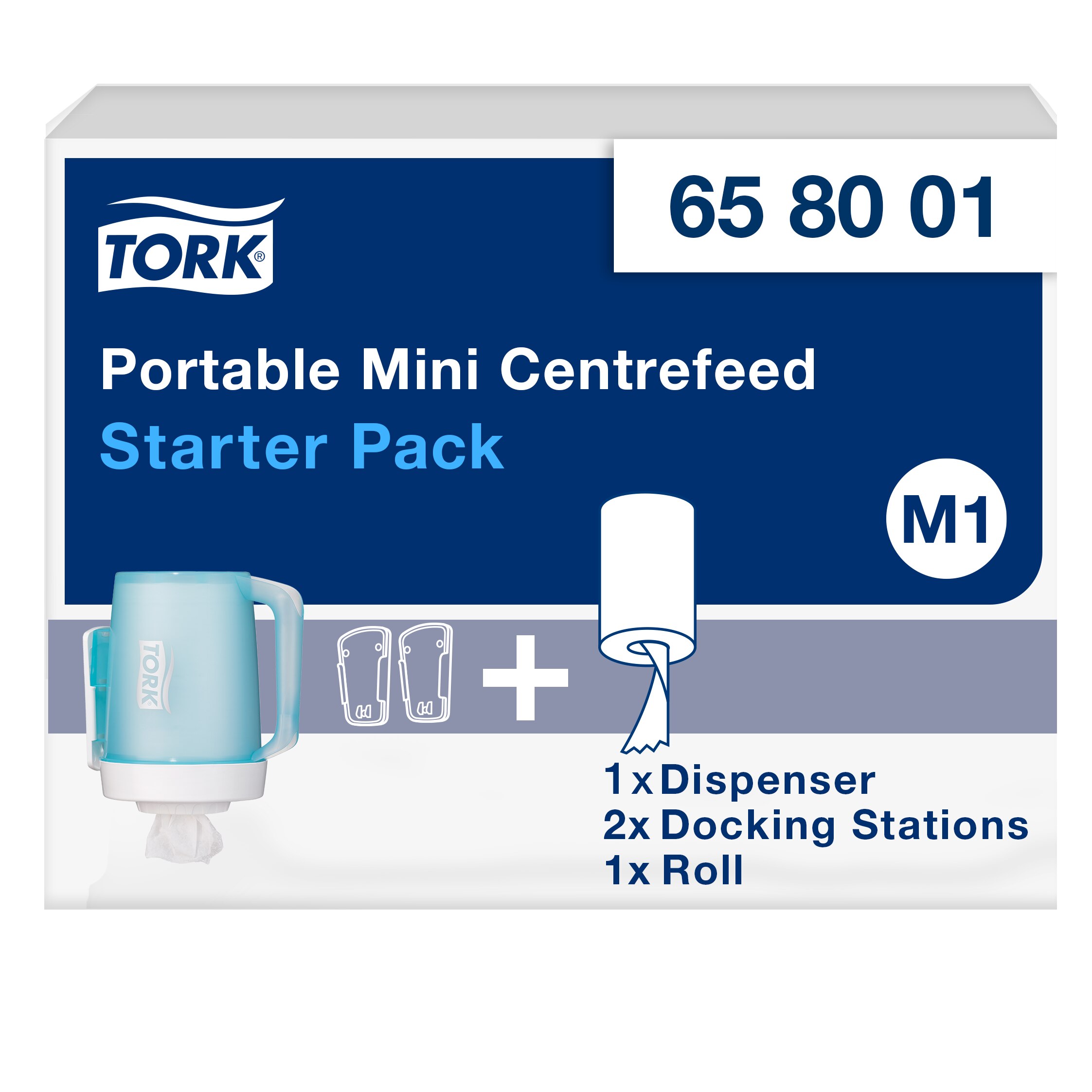Tork M1 Transportabel Mini Centerfeed Dispenser turkis/hvid