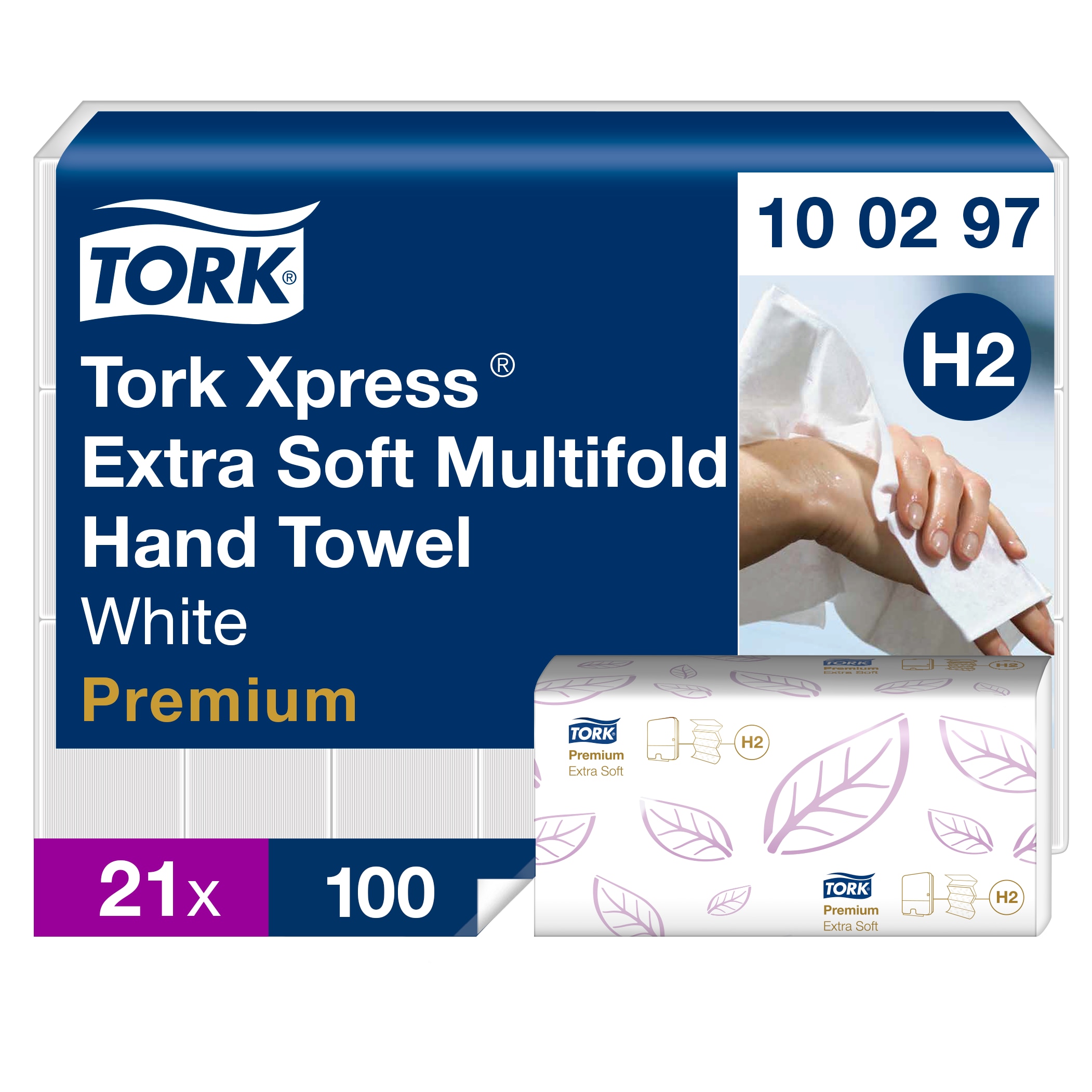 Tork H2 Premium Extra Soft 4-foldet Hvid - 21 pk x 100 Stk/krt