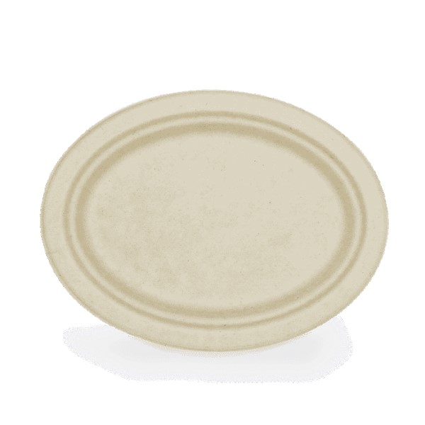 Bagasse Tallerken Oval Brun 26 cm - 50 stk/pk
