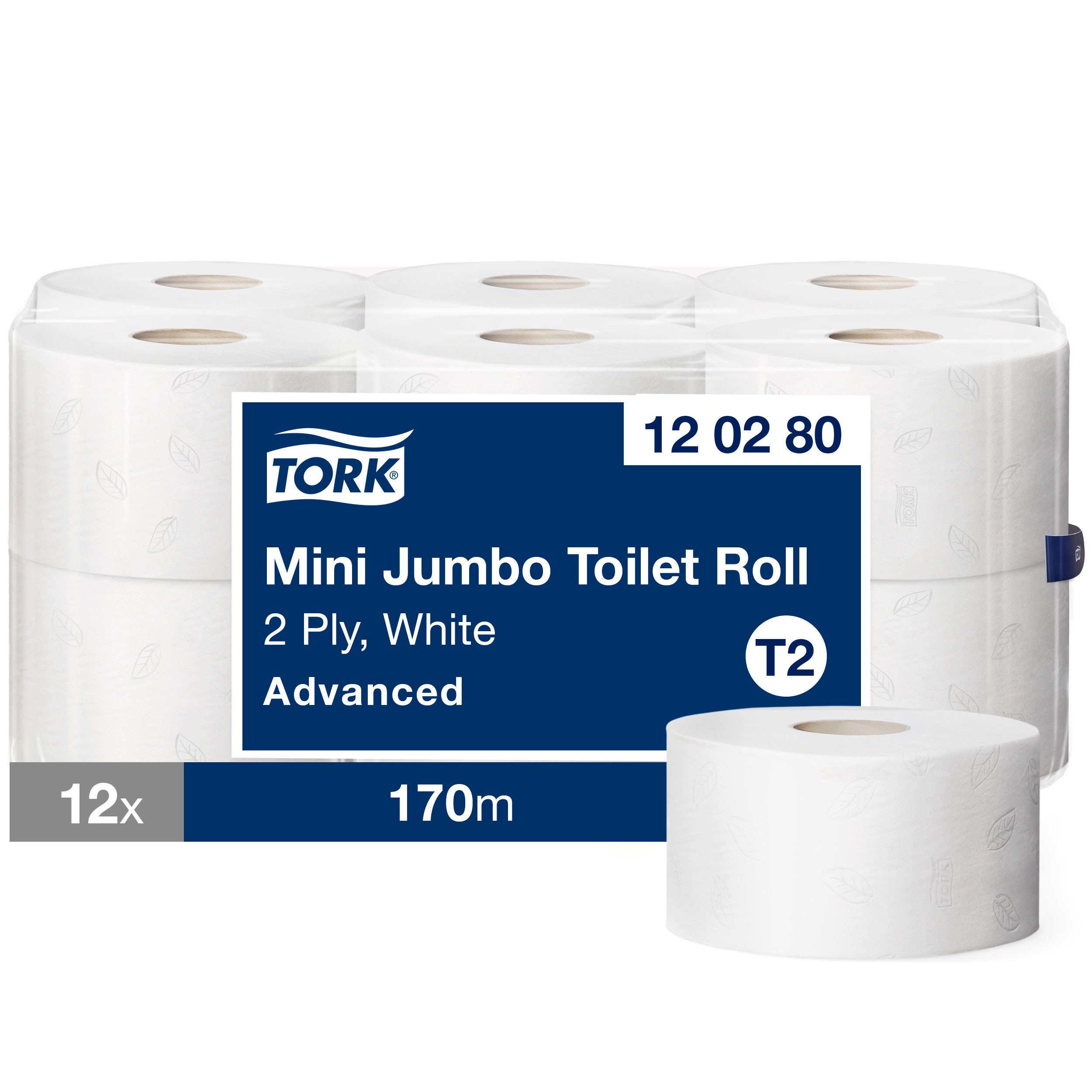 Tork T2 Mini Jumbo Toiletpapir Advanced 2 lags Hvid - 12 Rl/krt