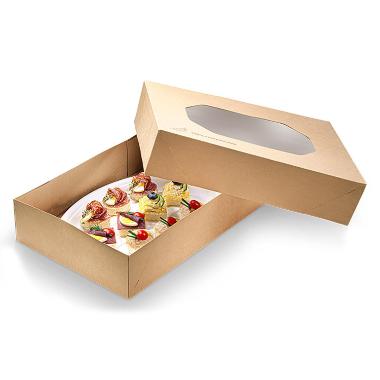 Kageæske m/rude Brun PLA 360x250x80 mm pap - 50 stk/krt