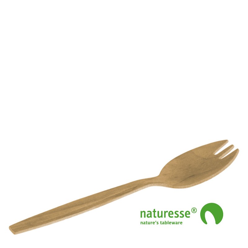 Træ Spork kombineret ske og gaffel 147 mm - 100 stk/pk