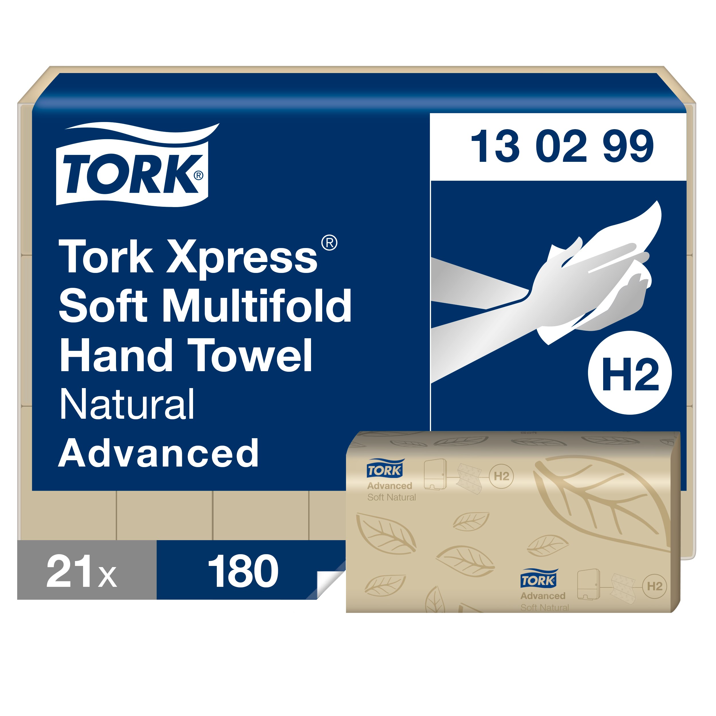 Tork Håndark Xpress H2 Natur FSC - 21 pk x 180 ark/krt