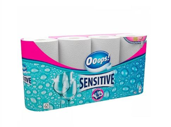 Køkkenrulle Ooops Sensitive Nyfiber 2-lag 10 m - 12 pk x 4 stk/krt