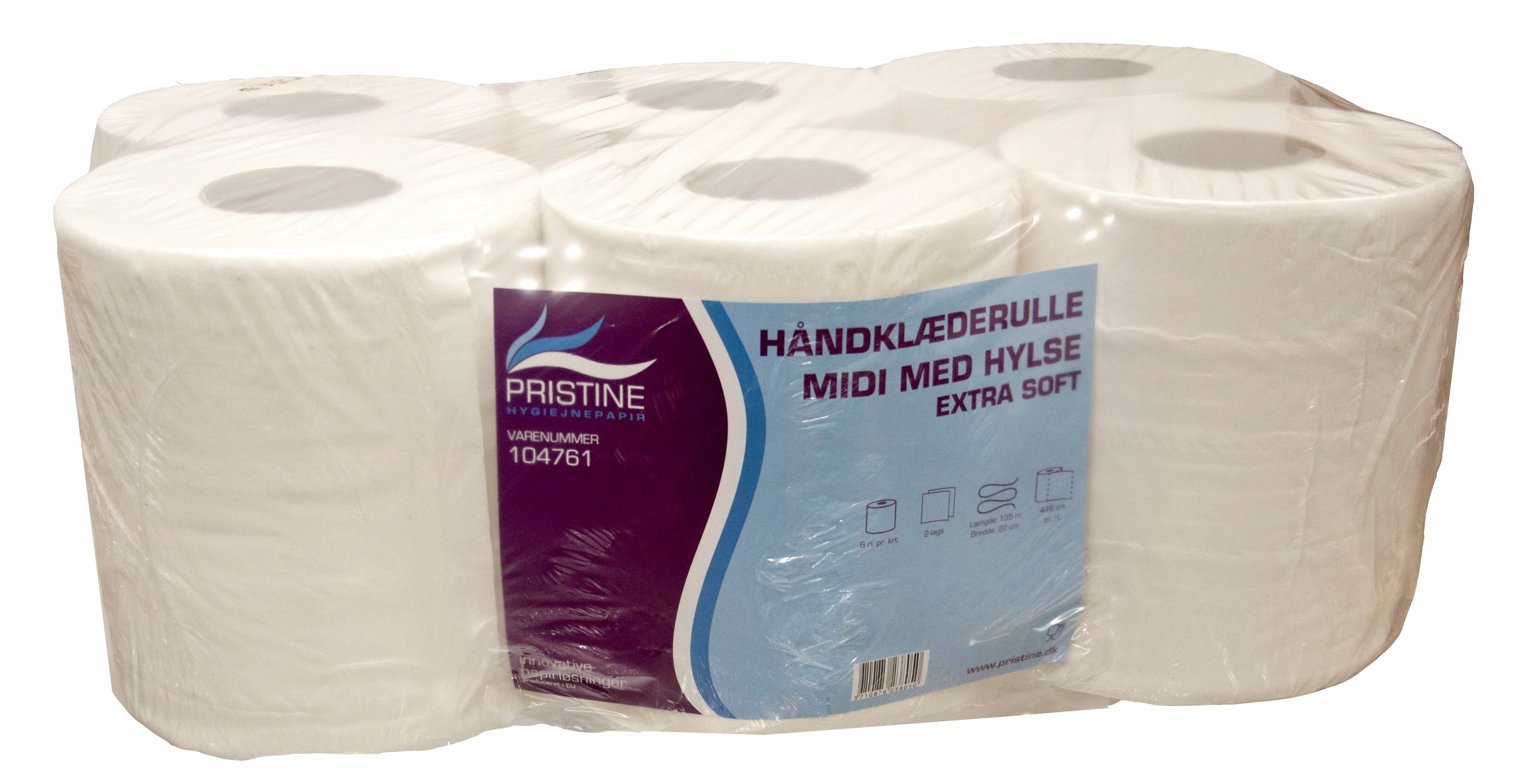 Pristine Extra Soft Håndklæderulle hvid 2 lags midi - 6 rl/krt