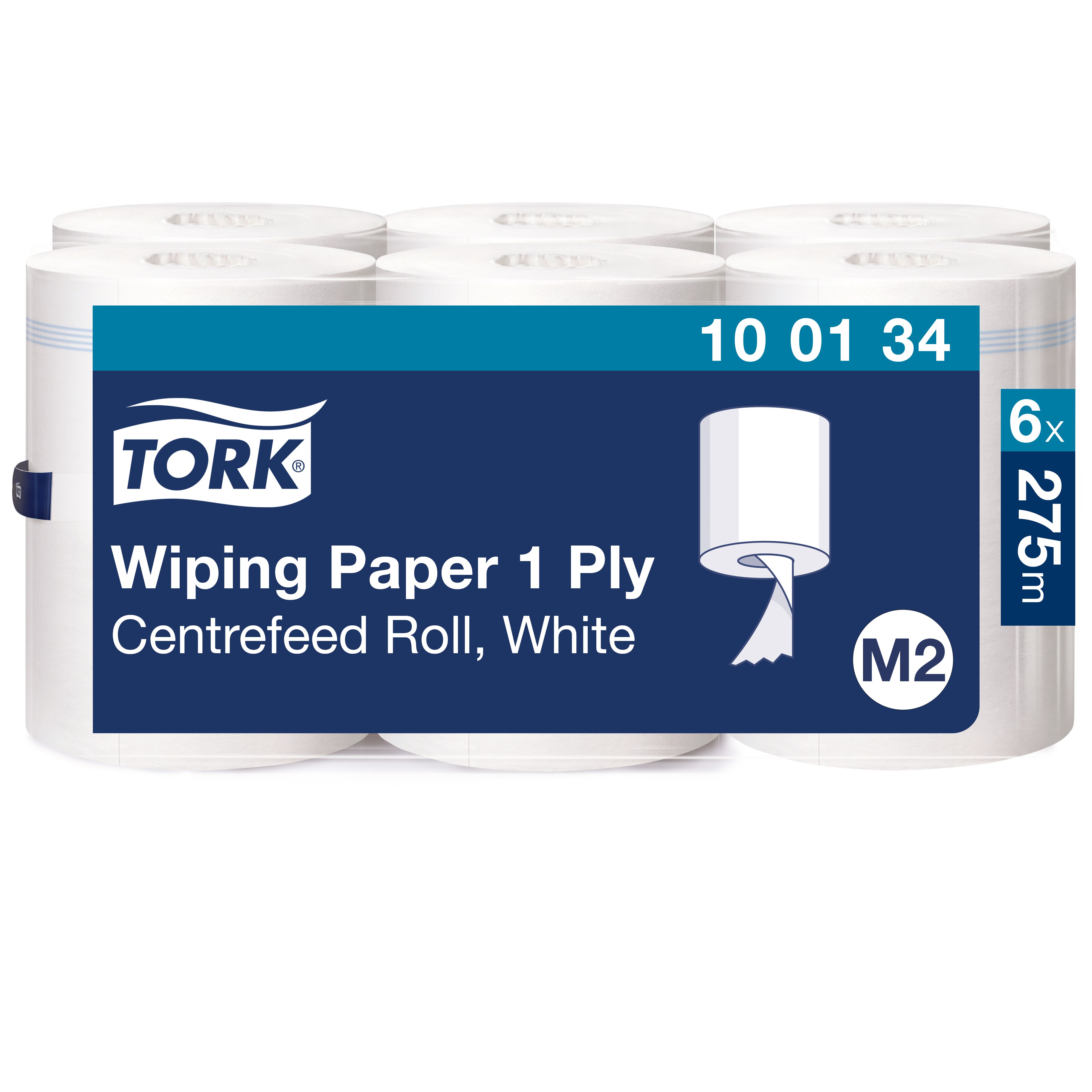 Tork M2 Aftørringspapir Standard 1 lag, Hvid - 6 rl/krt
