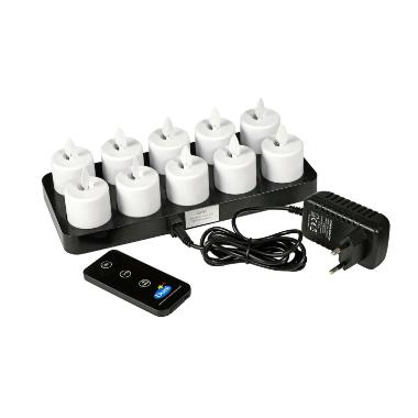 Duni LED 10 lys + 1 oplader m. bevægelig flamme 25 t - 1 sæt