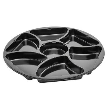 Plastbakke Ø320x25 mm 7-rum CPET rund sort - 150 stk