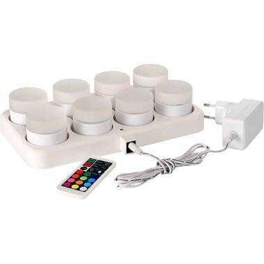 Duni LED 8 lys + 1 oplader m. remote/farveskift 13 t - 1 sæt