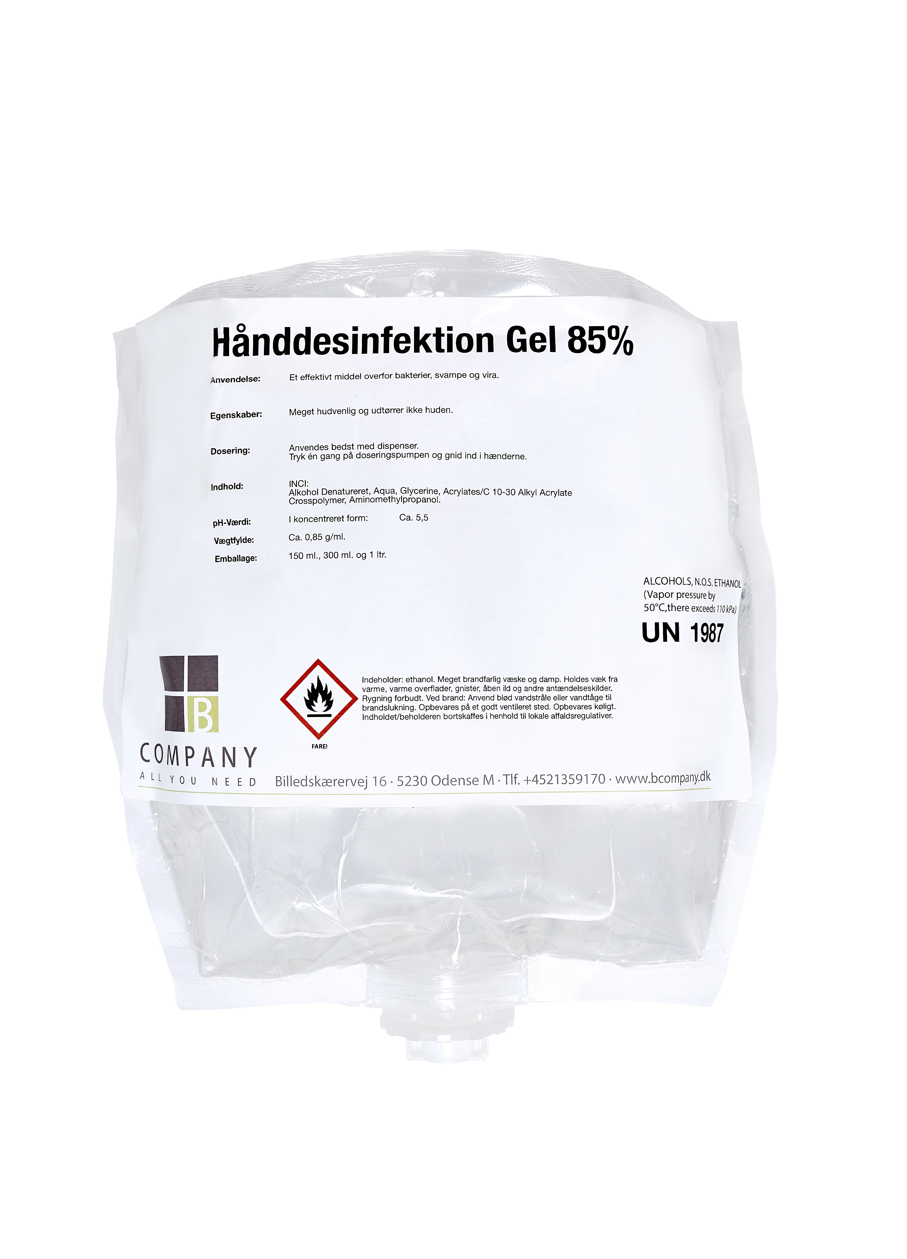 Hånddesinfektion Gel 85% til Dispenser 800 ml
