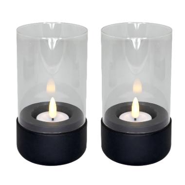 Lysestage Hurricane til fyrfadslys Rund Sort - 2 stk/pk