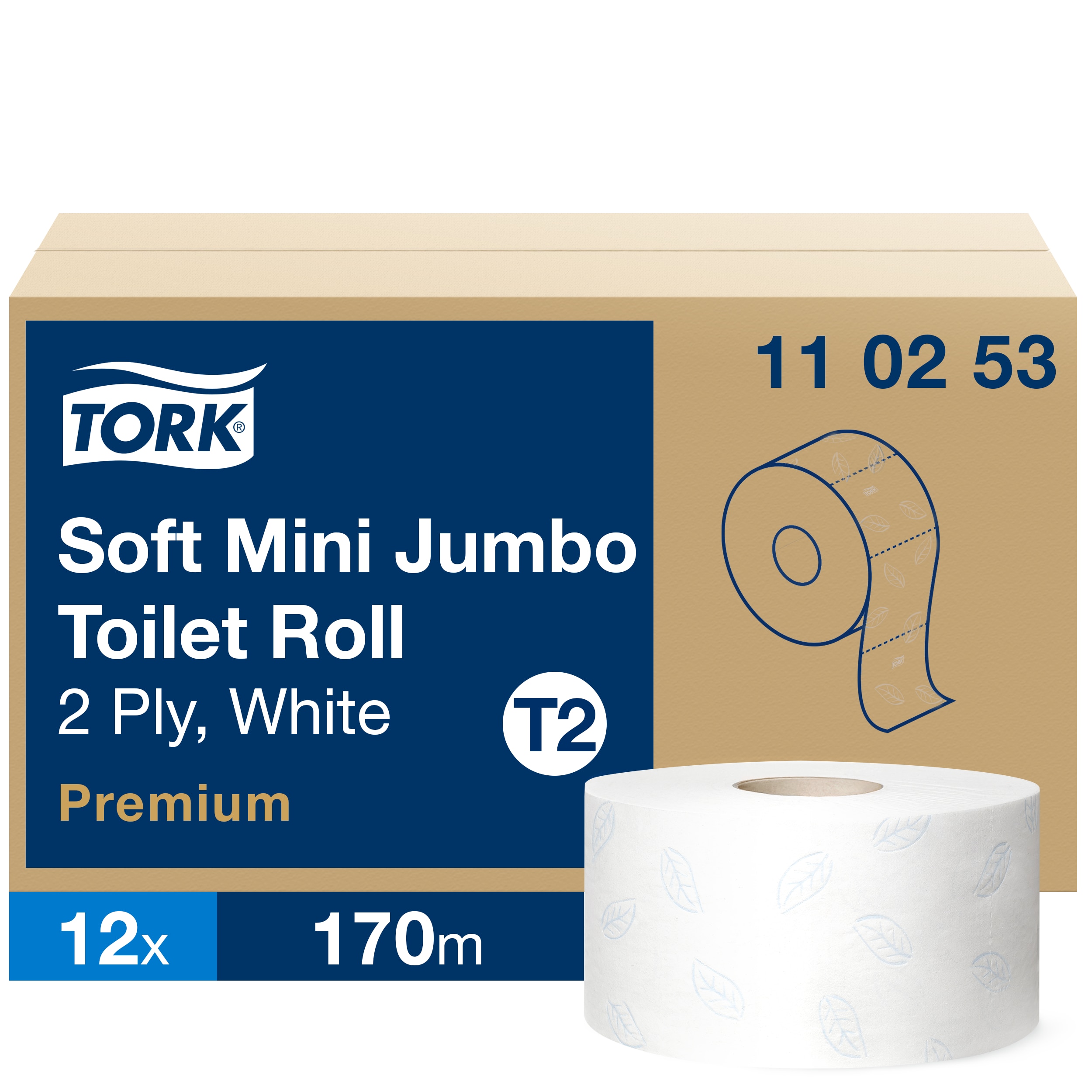 Tork T2 Soft Mini Jumbo Toiletpapir 2 lag Hvid - 12 Rl/krt.