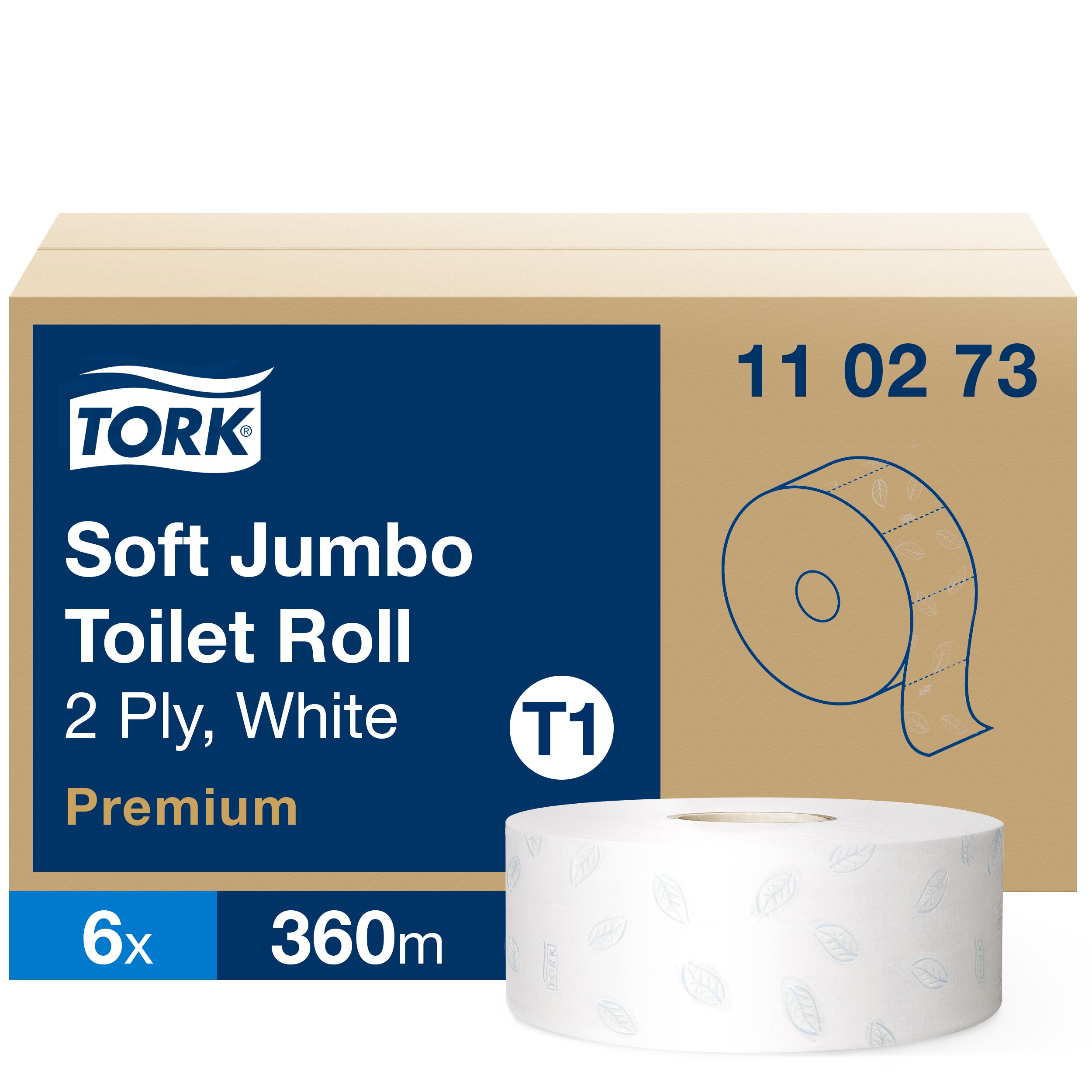 Tork T1 Soft Jumbo Toiletpapir Premium 2-lags Hvid - 6 Rl/krt.