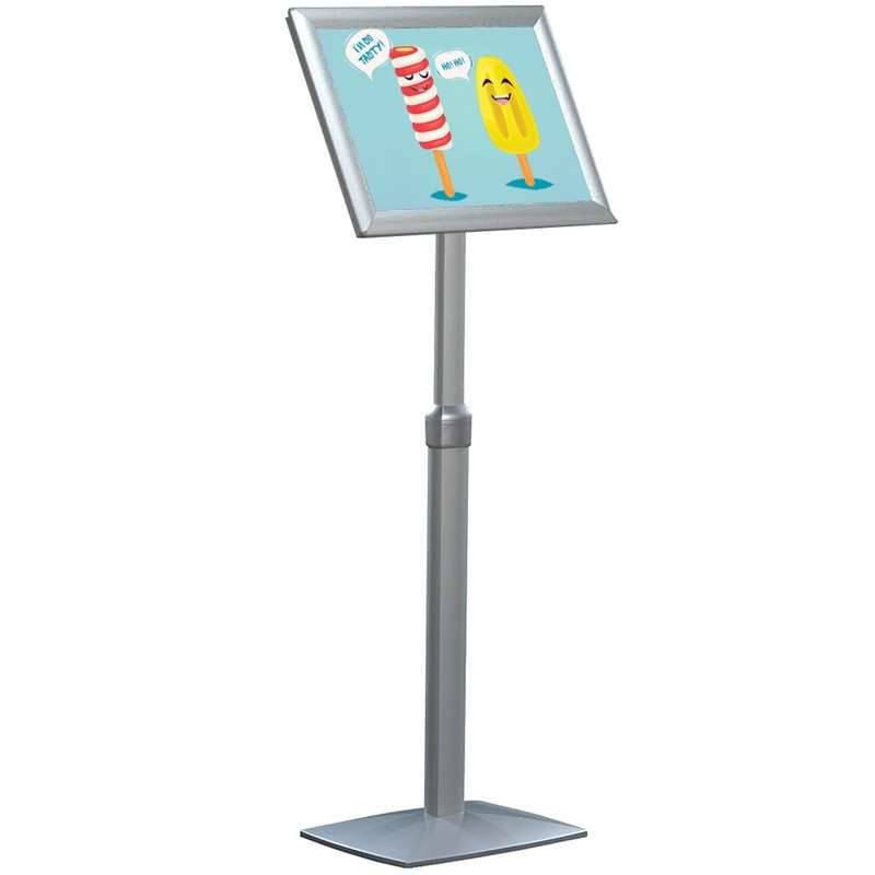 Soporte de información flexible, ajustable, plateado, con marco clic A3