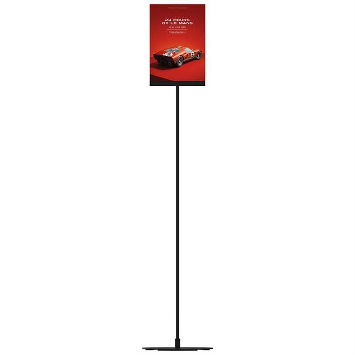 DSI Design Stand, gulv skilt med akrylholder, vertikal A4, sort, 132cm høj, Model 877