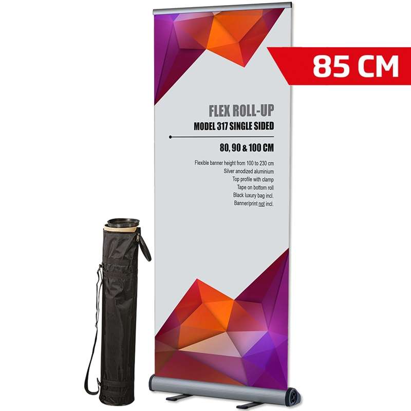 Flex Roll-up kassett, enkeltsidig, 85 x 100-230 cm, inkl. veske