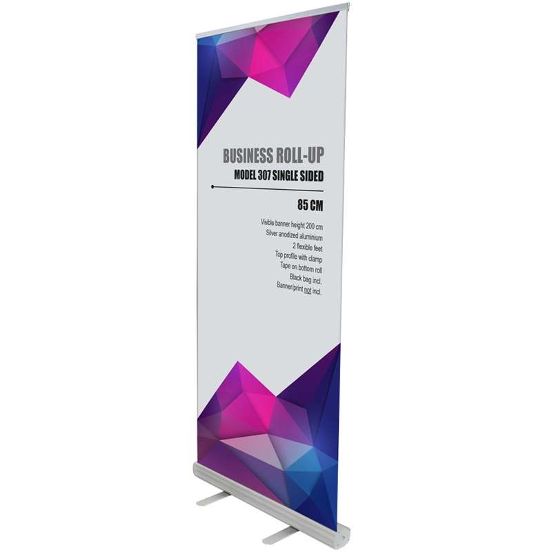 Business Roll-up cassette, single-sided, 85 cm, aluminum/silver, incl. bag