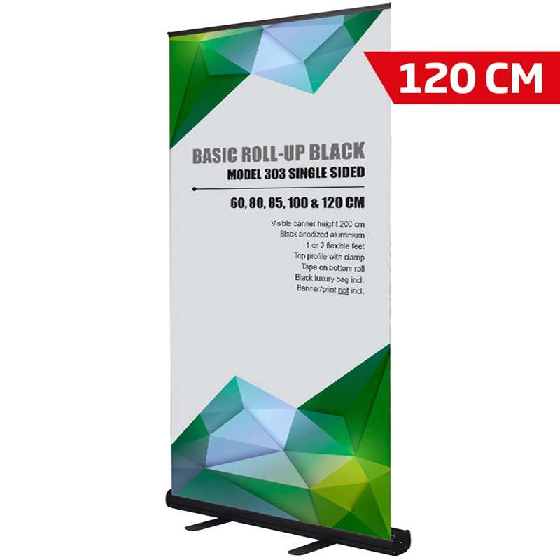 Cassete de Roll-up Básico, lado único, preto, 120 cm