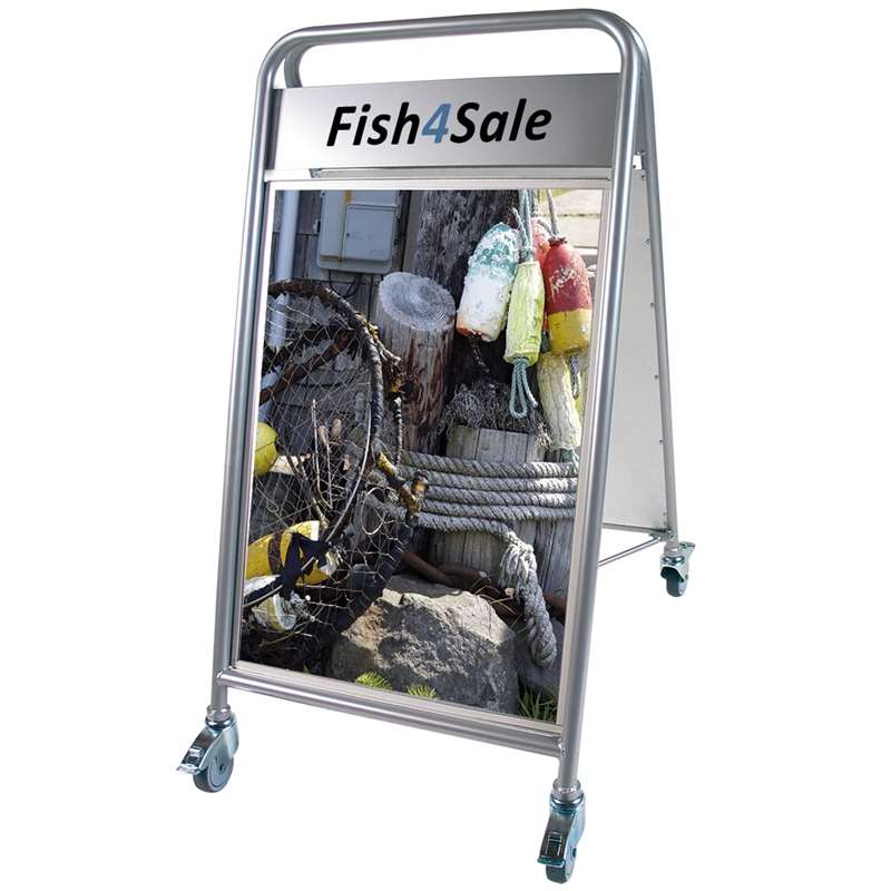 Expo Sign Lux Gadeskilt with logo plate and wheels - silver - A1