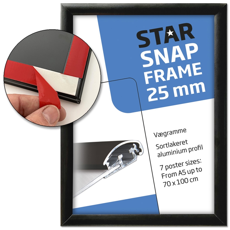 Klikframe Fast-Fix (with tape mounted on the back, alu/black RAL 9005, 25 mm, A5