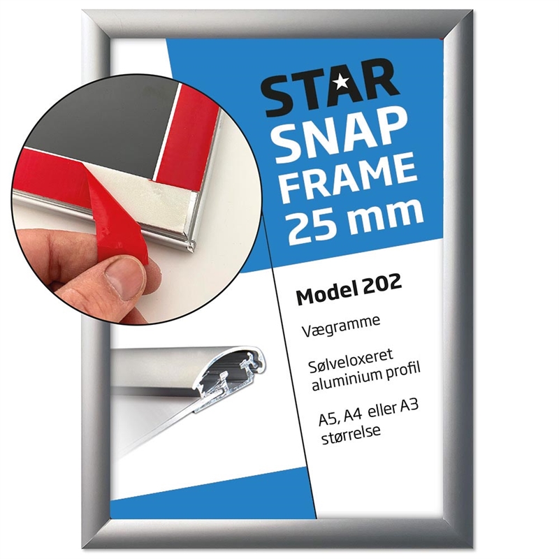 Snap frame Fast-Fix (with tape mounted on the back), aluminum/silver, 25 mm, A5