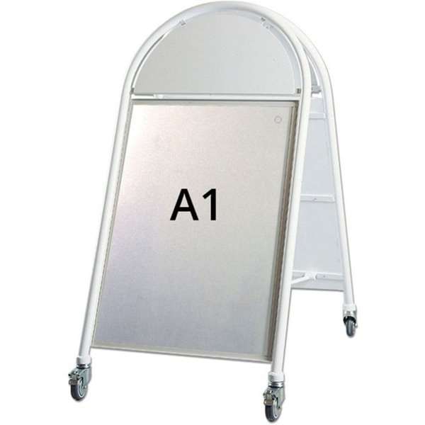 New Gothic Lux Freestanding Sign with Logo Plate and Wheels - A1 - White