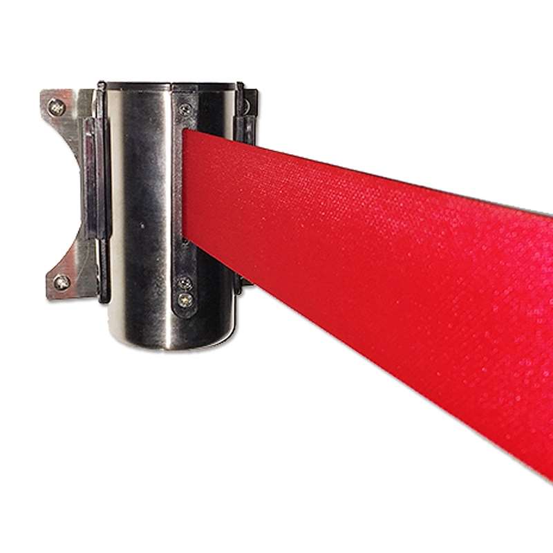 DSI Crowd Barrier, Wall Dispenser, Stainlees Steel with 3meter Red belt, Model 1070
