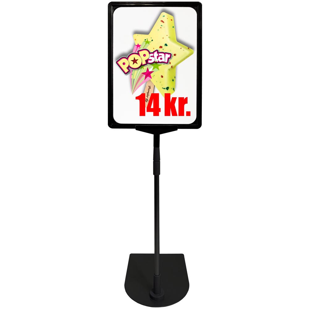 DSI Prisrammesæt, sort stål fod og alu stang, sort A4 ramme (21 x 29,7cm), Model 873